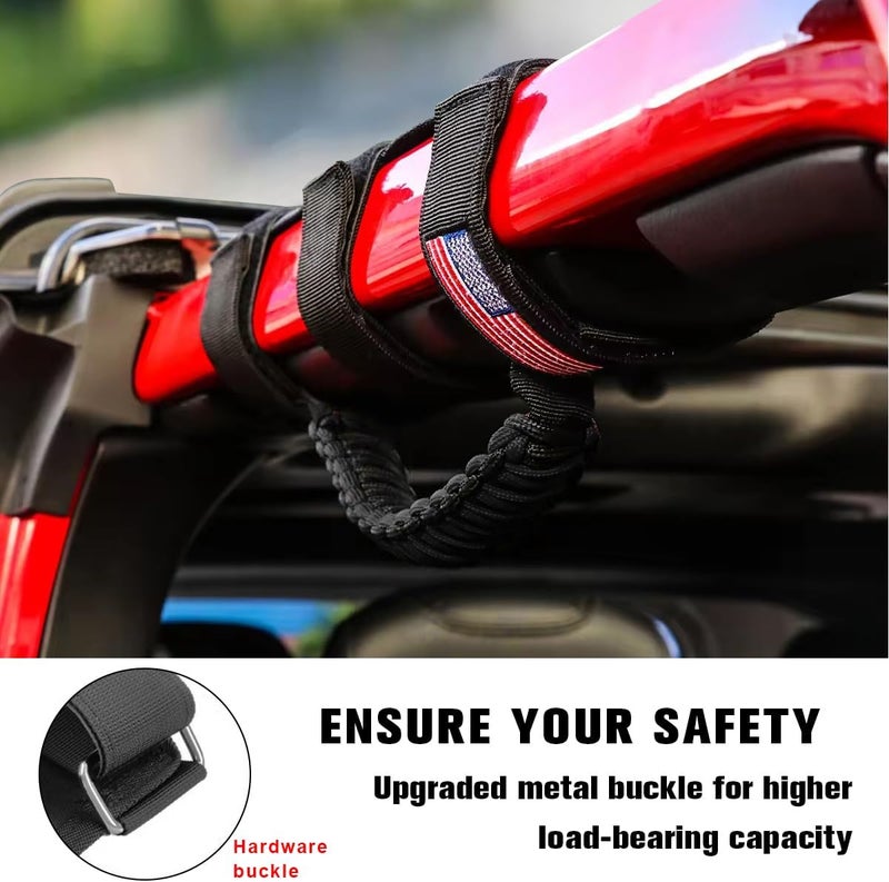 HZEL 4PCS Roll Bar Grab Handles, Oxford Cloth Upgrade Metal Buckle Paracord Grip Handles, Durable and Strong Car Accessories, Compatible with Wrangler JL, JLU, JT, JK, JKU, TJ, LJ and YJ (Black) - Image 4